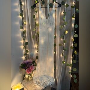 Elegant White Knit Maxi Cover-Up